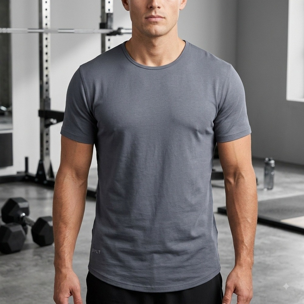 BYLT Drop Cut Shirt Mens Medium Slate Blue Short Sleeve Athletic Tee
